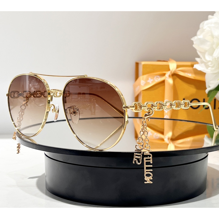 Louis Vuitton Gold/Brown Z1539W My LV Chain Pilot Sunglasses